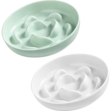 Lot de 2 gamelles anti-bouffantes pour chat en mélamine Slow Feeder avec fond antidérapant, large gamelle pour protéger les moustaches, pour nourriture sèche et humide, passe au lave-vaisselle (1/5)
