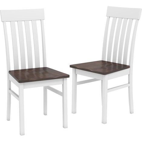 COSTWAY Set di 2 Sedie da Pranzo, Sedie da Cucina senza Braccioli con Schienali Alti a Doghe, Sedute Concave e Gambe in Legno di Hevea, per Sala da Pranzo e Soggiorno, Portata 150 kg (Noce) (1/5)