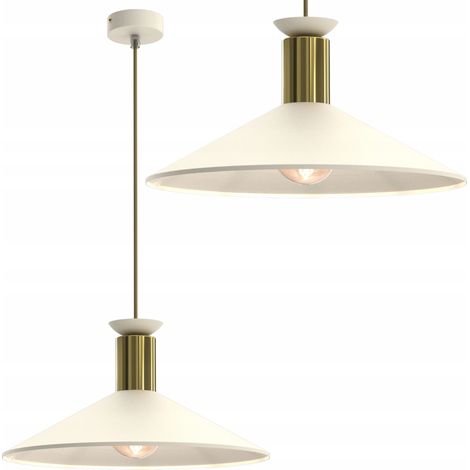 Pendelleuchte mit großem Lampenschirm, E27, beigefarbenes goldfarbenes Metall, polierte LED-Lampe (1/5)