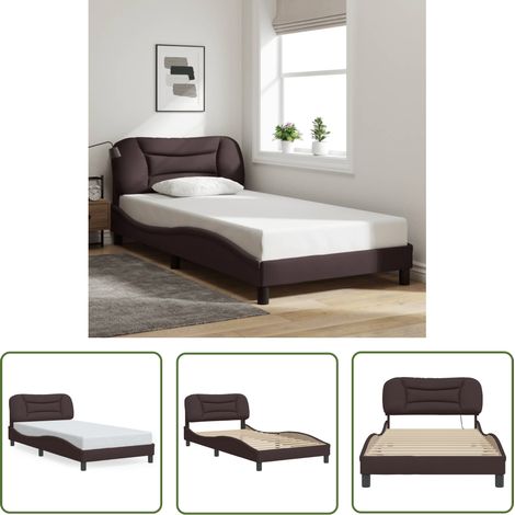 The Living Store Cadre de lit sans matelas marron foncé 100x200 cm tissu - Lit Plateforme - Lit Double - Cadre De Lit Design - Lit Capitonné - Literie (1/5)