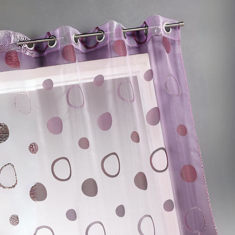 Voilage coloré motifs cercles prêt à poser Violet parme 140x240 cm