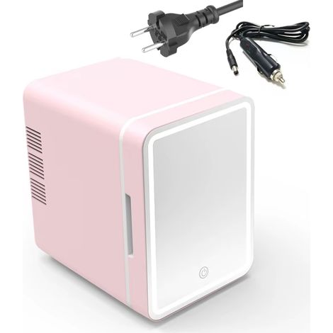 BLOSSOM  Mini réfrigérateur 4L - Voiture/Maquillage/Skincare - Miroir + LED - USB - Blanc