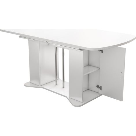 Mesa de comedor extensible 120/160 x 80 cm, MDF blanco, patas metálicas plateadas (1/5)