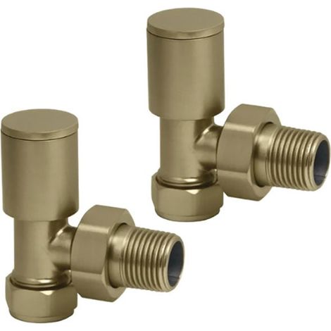 Heatwave Round Brushed Brass Angled Radiator Valves Pair (1/2)