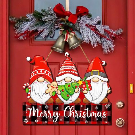 Holzzwergschild „Merry Christmas“ für die Haustür, 30,5 cm, rustikales Willkommensschild aus Holz, Verandaschild, Weihnachtszwerg-Türhänger für Bauernhauswand, Innen- und Außendekoration (1/2)