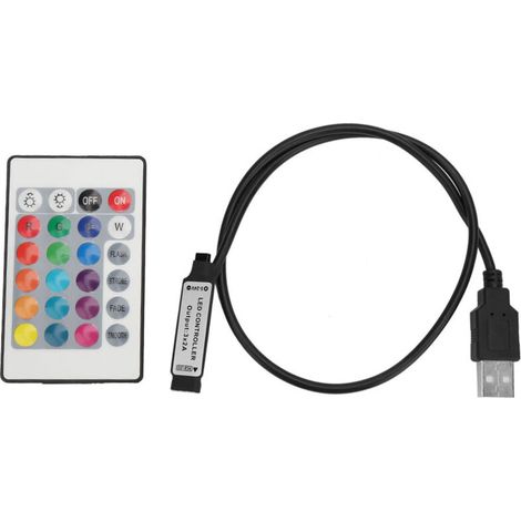 Infrarot-Fernbedienung mit 24 Tasten für 5–24 V RGB-LED-Streifen, 6-A-USB-Beleuchtungssteuerung mit 0,5 m Kabel (1/5)