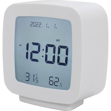 Petit réveil numérique avec moniteur d'environnement, heure, date, semaine, température, humidité, convient pour table de chevet, salon (1/4)