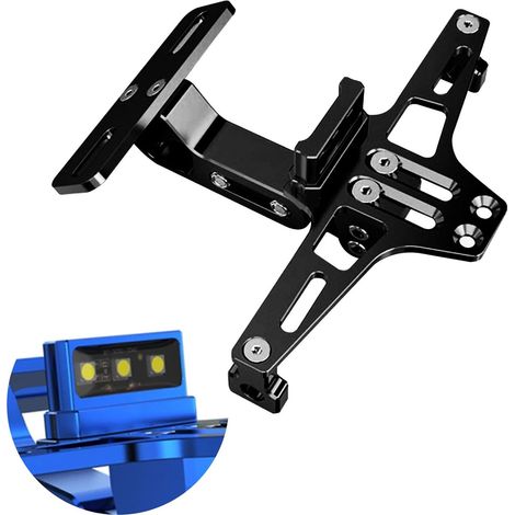 Support de Plaque Moto,Support de Plaque d'immatriculation de Moto Universel avec lumières LED Support de Plaque d'immatriculation en Alliage d'aluminium Noir Universel (1/5)