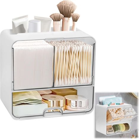 Cajón organizador para baño, organizador de tampones de pared con 4 compartimentos, organizador de maquillaje, no requiere perforación. (1/4)