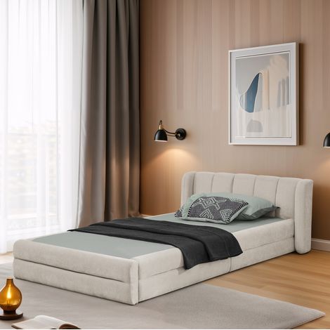Einzelbett 90x200 cm Chenille Beige 200 kg belastbar OKMYHOME (1/5)