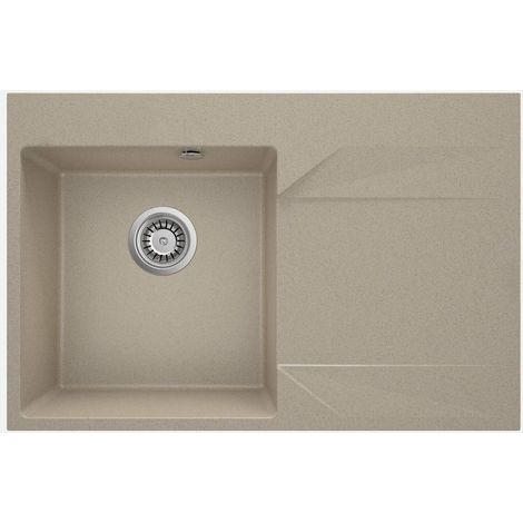 Lavello cucina in granito con 1 vasca e gocciolatoio a destra 76x50 cm sabbia - Kalo