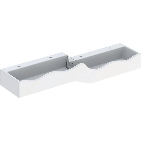 Geberit Bambini area sanitaria giocosa, per quattro rubinetti lavabo, lavabo più basso a destra: B : 180 cm, T : 41,5 cm, foro rubinetto : sinistro e destro, troppopieno : senza, bianco alpino