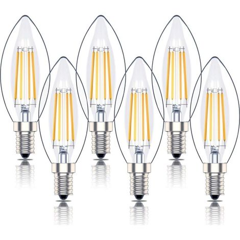 Ampoule LED E14 à intensité variable, culot à vis Edison, filament SES, 4 W (équivalent 40 W), blanc chaud 2700 K, 400 lm, lot de 6.-AquaForge (1/5)