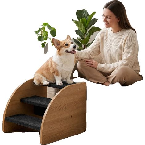 Escaliers pour animaux de compagnie, panneaux MDF haute densité, Hauteur 22 pouces, Largeur 18 pouces, Profondeur 15 pouces par marche, Supporte des animaux jusqu'à 150 lbs (1/5)