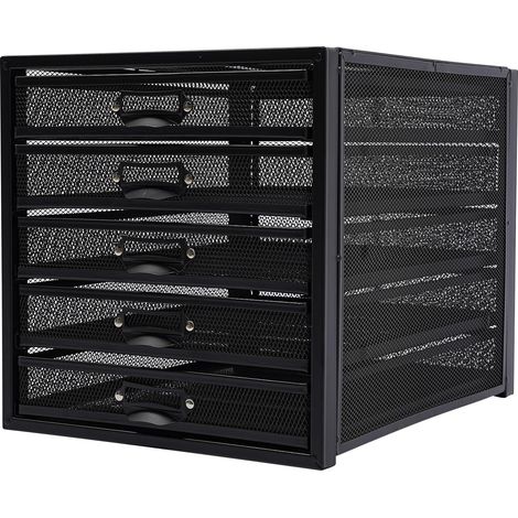 Organiseur de bureau avec organiseur, Boîte à tiroirs à 5 niveaux, 27,5 x 35,4 x 28,3 cm, trieur de papier multifonctionnel, porte-documents, jusqu'à 15 kg, noir (1/5)