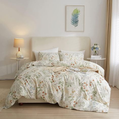 Parure de lit en Coton avec Housse de Couette à Motif Floral botanique pour lit Simple XL - Housse de Couette Chic Vintage avec Fermeture éclair (1/5)