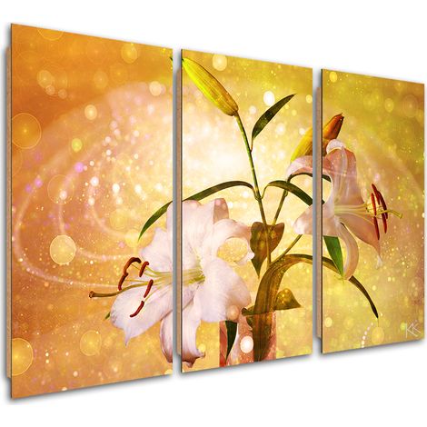 Quadro deco panel 3 paneli, Lily su uno sfondo giallo - 60x40 (1/5)