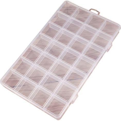 Plastic jewelry box with 28 compartments, storage tray for beads, earrings, rings, necklaces and other handcrafted creations. (1/5)
