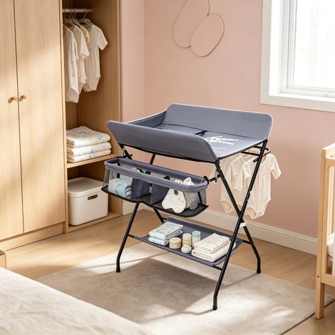 Table à Langer bébé, Dimensions 80x63x96 cm, Tissu Oxford imperméable, Station à Langer portative avec Support de Rangement – Gris (1/5)