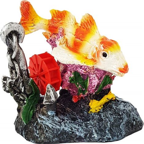 TrAdE Shop Traesio - Carpa Con Mulino Ornamento Per Acquario Ancora Roccia 10.5x12x8.5 Cm Decorazioni -