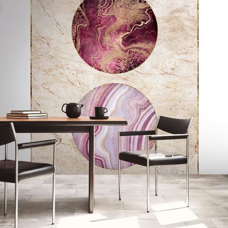 Fototapete Profhome 398511 heißgeprägte Vliestapete glatt in Marmoroptik matt beige gold pink violett 1,59 m x 2,8 m