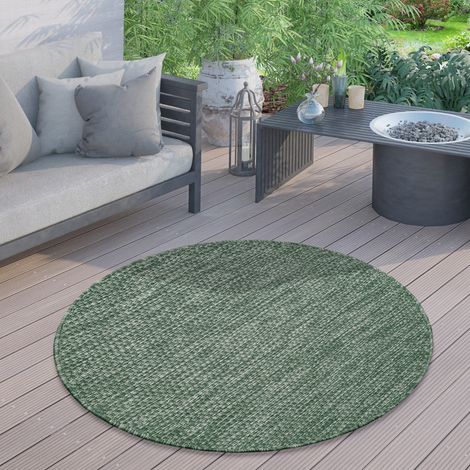 Paco Home Tappeto Esterni Rotondo Resistente Balcone Terrazza Cucina Motivo Monocolore Verde, 80 cm tondo (1/5)