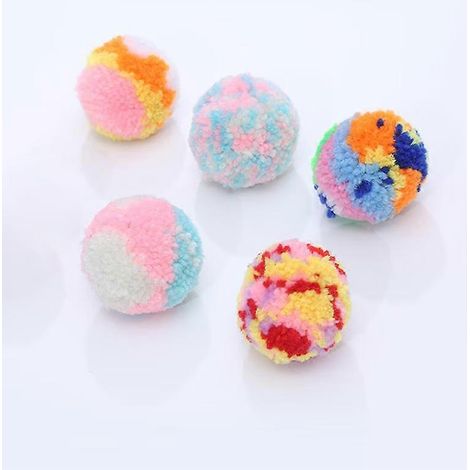 Lot de 6 jouets colorés pour chats, balles interactives en laine, balles à pompons pour chatons d'intérieur. (1/5)