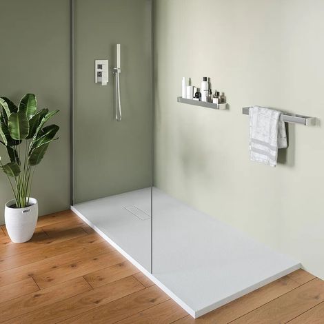 Receveur de douche 90 x 140 cm en marbre synthétique blanc effet pierre Merlera (1/4)