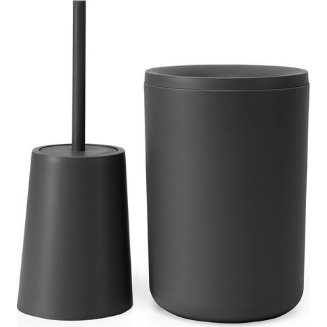 Set accessori bagno con porta scopino e pattumiera grigio design tondo Pop (1/5)