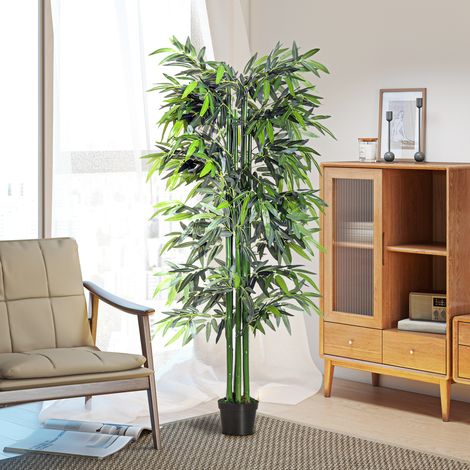 Plante artificielle bambou vert et noir 180cm, pot déco 20x20cm, fausse tige haute intérieur (1/4)