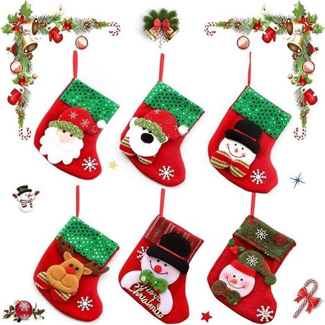 6 Weihnachtsstrümpfe zum Aufhängen, dekorativ für den Weihnachtsbaumschmuck