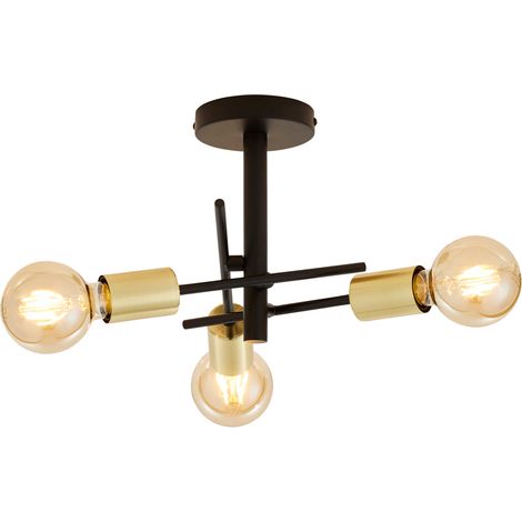Litecraft Sparro Ceiling Light Semi Flush Industrial Style 3 Arm - Black, Brass (1/5)