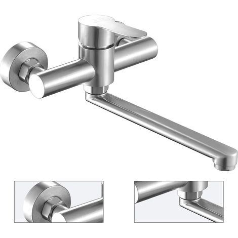 Rubinetto da cucina in acciaio inox, girevole a 360° - rubinetto a parete, miscelatore monocomando per acqua calda e fredda, rubinetto per lavello, lavello da cucina.