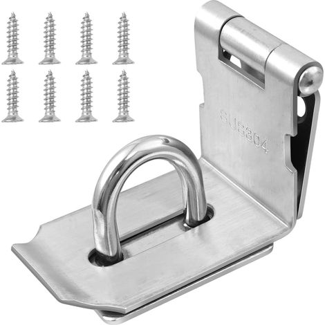 Angle Droit Porte Fermoir Verrou de Porte Moraillon De Verrou en Acier Inoxydable 4 Pouces avec Des Vis pour Porte de La Chambre à Coucher Cabinet - Argent (1/5)