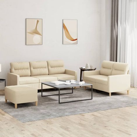 3-tlg. Sofagarnitur mit Kissen Creme Stoff (1/5)