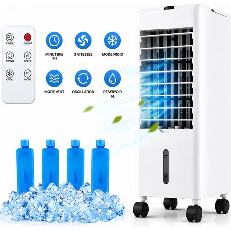 Rafraîchisseur d'air mobile 3 en 1 – Ventilateur, humidificateur, télécommande – Réservoir 2,8 L, 3 vitesses, oscillation 60°