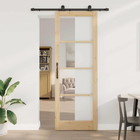 Puerta Corredera ORKDAL Marrón 83 x 232 cm Madera y metal vidaXL