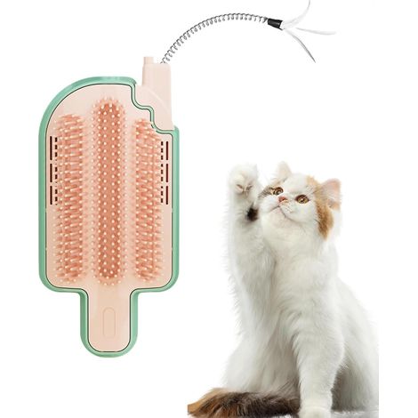Lot de 2 jouets à l'herbe à chat pour chat d'intérieur : brosse murale avec toupie, 2 en 1 pour massage et toilettage des coins, rose et vert (1/5)