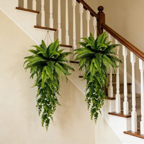 Lot de 2 Fougères de Boston Suspendues – Plantes Artificielles Premium Sans Entretien Jardin Balcon (1/5)