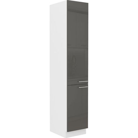 Küchen Hochschrank 40 Lara Grau Hochglanz Küchenzeile Küchenblock Küche (1/5)
