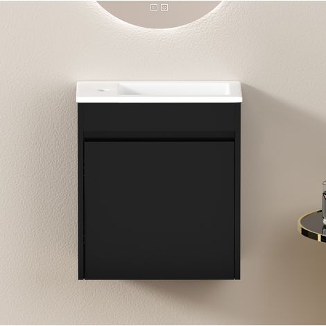 Meuble sous-vasque noir 46 cm en MDF avec porte soft-close et grand rangement (1/5)