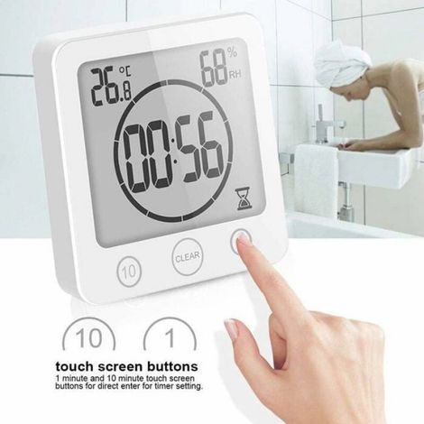 Horloge De Douche - Ecran LCD Grand Format - Thermometre Et Hygrometre Integres - Minuterie Compte-A-Rebours - 1 Unite (1/4)