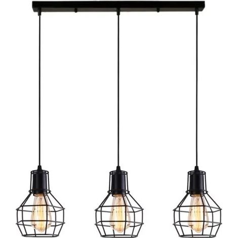 3 Lampes Suspsnions en Métal Industrielle en Cage Plafonnier Luminaire Style Vintage pour Salon Chambre (1/4)