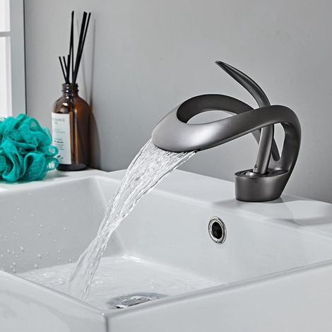 Robinet de salle de bain, mitigeur d'évier à cascade haute,robinet de lavabo au design contemporain, valve en céramique à économie d'eau (1/5)
