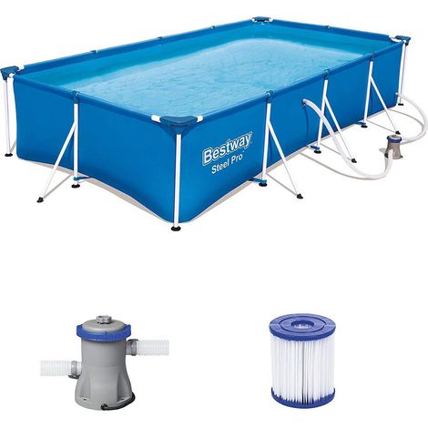Piscina fuori terra rettangolare con telaio in acciaio e pompa filtro inclusa, 400x211x81 cm capacità 5700 L per giardino - Bestway (1/10)