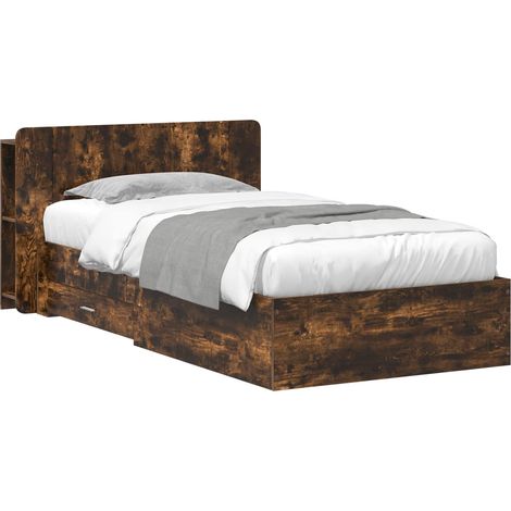 Cadre de lit avec rangement 90 x 190 cm en bois d'ingénierie chêne fumé - PANGIVO (1/5)