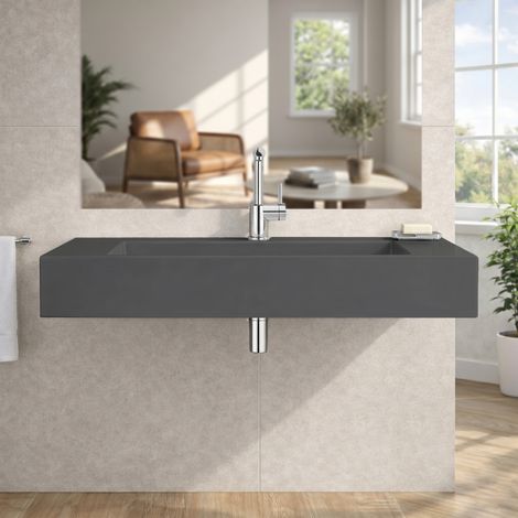 Lavabo 100 Cm In Resina Grigio Opaco Con Staffe Di Supporto Manchester (1/3)