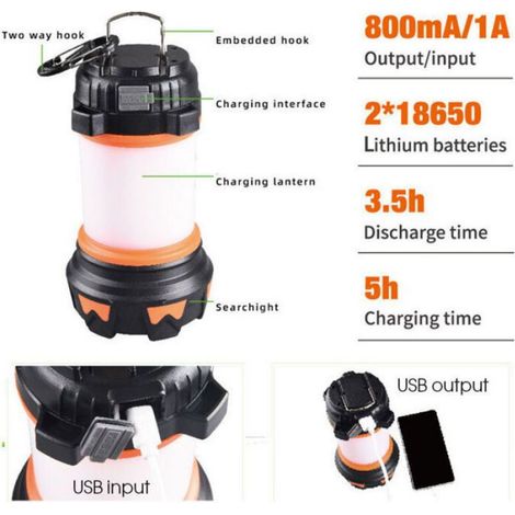 Lanterne LED Rechargeable, Lumens Lampe Camping 360°, Lampe Led Rechargeable Projecteur Portable, Ultra Puissante, Lampe de Camping (1/5)