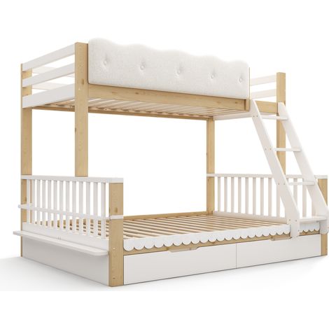 Letto a castello per bambini 90x200/140x200 cm con cassetti e portariviste, bianco e quercia (1/5)