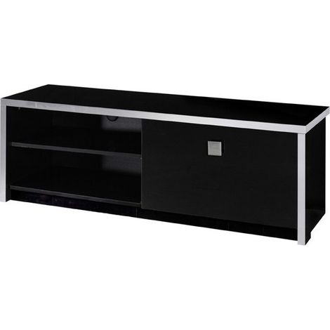 Mobile TV LYON – Design nero lucido e metallo – L150 x H51 x P42 cm